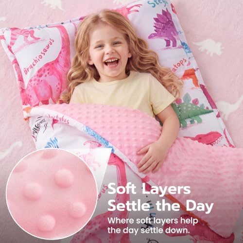 JOIEDOMI Toddler Nap Mat with Removable Pillow and Minky Blanket 55''x30'' Kids Sleeping Bag for Boys and Girls Ages 3-6 Roll Up Soft Nap Mats for Preschool Kindergarten Daycare Sleepover