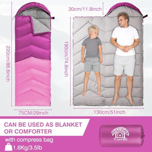 Sleeping Bags for Adults & Kids for Camping Hiking Trips Warm Cool Weather, Lightweight and Waterproof with Compression Bag, 3-4 Season Indoors Outdoors Activities