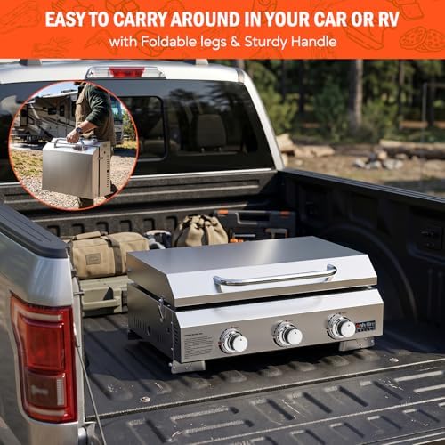 ONLYFIRE GRILLS Tabletop Gas Griddle with Foldable Legs, 3 Burners GS309V