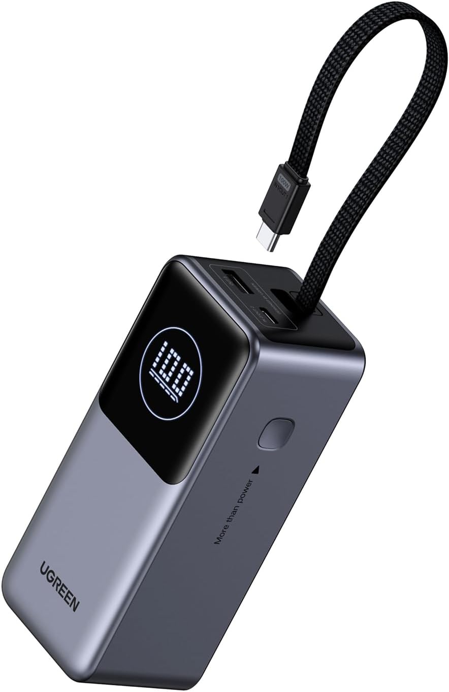 UGREEN Nexode Power Bank 20000mAh 130W with Built-in USB C Cable Laptop Travel Portable Charger, 80W Input, Fast Charging for MacBook Pro/Air/iPhone 16/iPad Pro/Galaxy S25 Ultra/Dell/HP and More