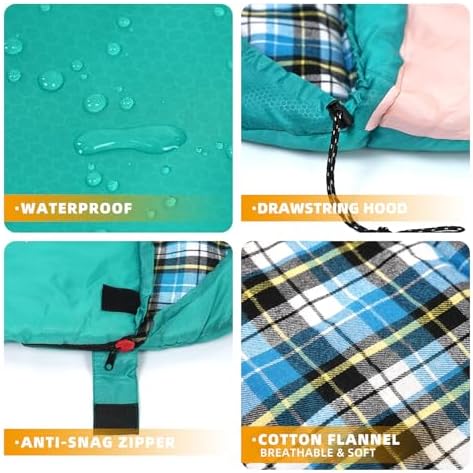 Cotton Flannel Lined Sleeping Bag for Adults Teens Kids, Cold Weather & Warm, 3 Seasons, Lightweight Compact Camping Essentials Equipment, Hiking, Outdoor, Travel