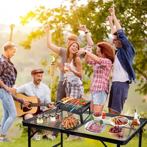 BRIAN & DANY 3x2 FT Folding Grill Table Camping Table, Metal Portable Picnic Table, Lightweight Height Adjustable Foldable Table for Outdoor, Black