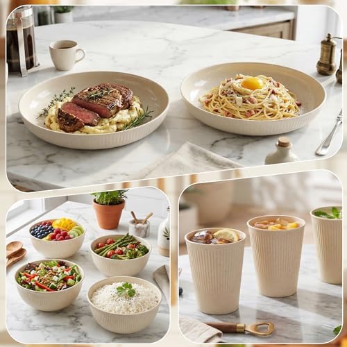 Plastic Dinnerware Sets for 6 People 18pcs Camping Plates and Bowls Set