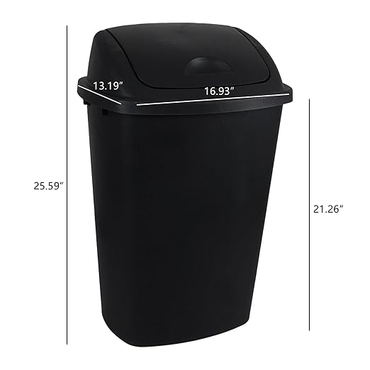 13 Gallon Garbage Can with Swing Lid, Plastic Kitchen Trash Can, 4 Pack, Black