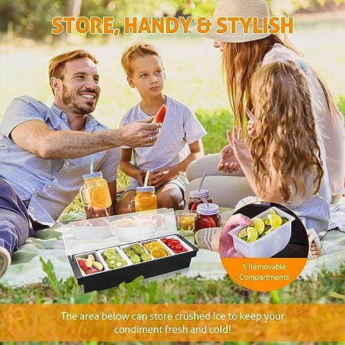WICHEMI Ice Chilled Condiment Caddy with 5 Removable Trays and Lids
