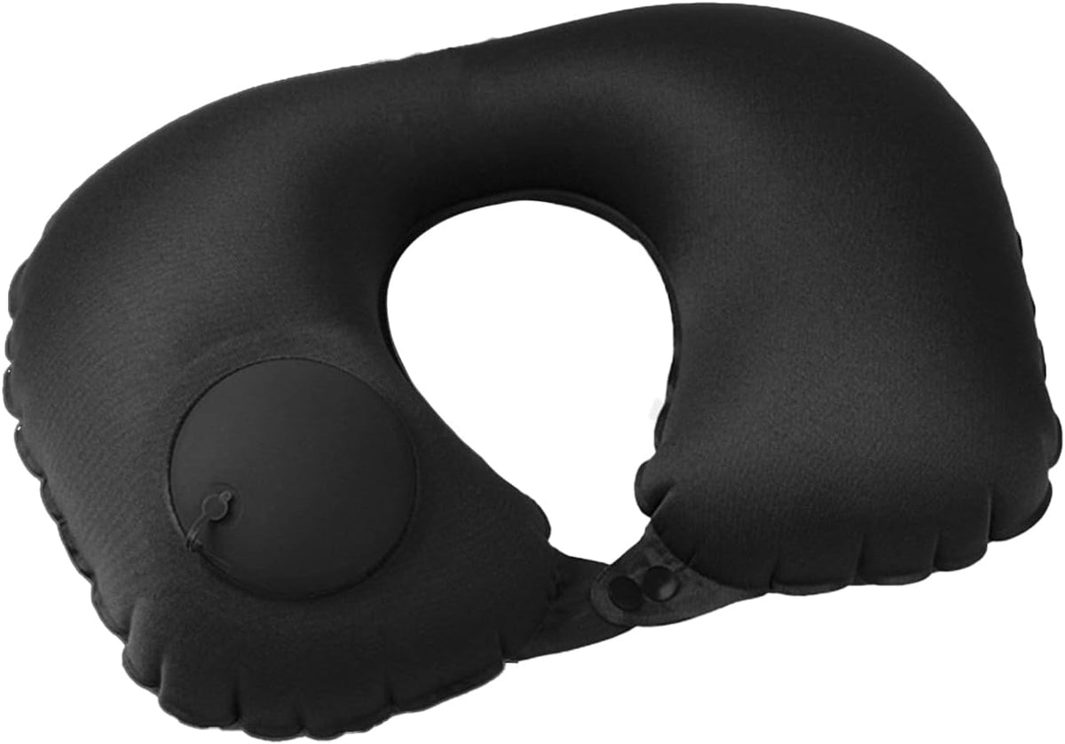 Inflatable Travel Pillow for Sleeping Airplane - Inflatable Neck Pillow for Traveling on Plane, Press to Inflate,Portable Travel Neck Pillow with Carry Bag （Black）