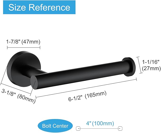 TASTOS Toilet Paper Holder SUS304 Stainless Steel Round Size Matte Black 2 Pack