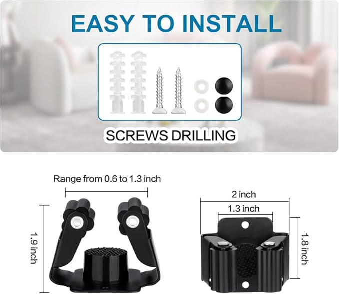 3PCS Broom and Mop Holder, Heavy Duty Garden Tool Organizer Rack Rake and Shovel Handle, Stainless Steel Mop Hanger. Wall Mounted Utility Rack with Screws, Silver.