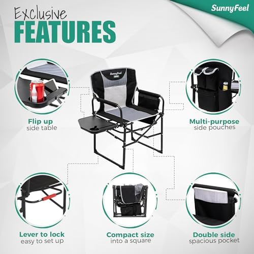 SUNNYFEEL Oversized Camping Chair Portable Directors Chairs with Side Table