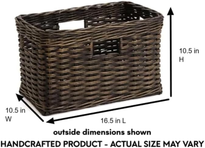 The Basket Lady Tall Rectangular Wicker Storage Basket, Small, 16.5 in L x 10.5 in W x 10.5 in H, Antique Walnut Brown