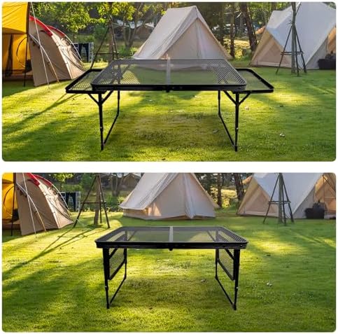 BRIAN & DANY Folding Grill Table Camping Table, Metal Portable Picnic Table, Lightweight Height Adjustable Foldable Table for Outdoor, Black, 40.16"x15.7"x11.8/14.9"