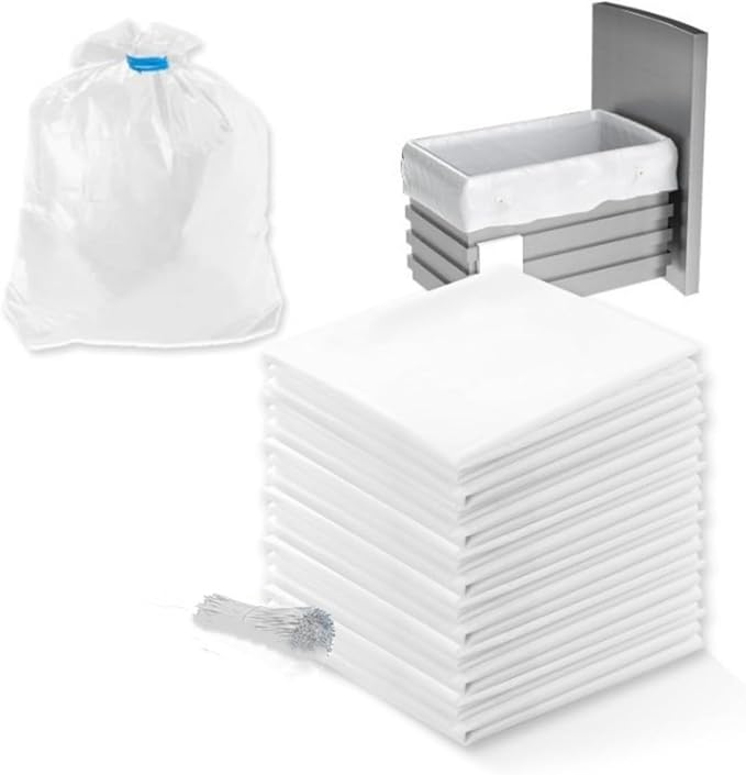 20pcs 15Gallon W10165294RB Trash Compactor Bags,for 15" Rectangular Compactors,for Small Spaces/RV/Camping/kitchen(Ties Included, White)