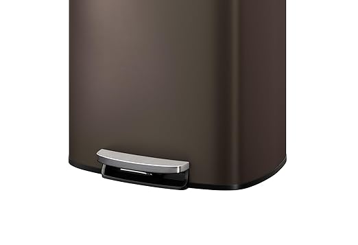 Garvee 13 Gal (50L) and 2.6 Gal (10L) Metal Trash Can Combo Set, Rustproof Garbage Can with Lid, Step-on Trash Bin with Inner Bucket, Rear Handle, Brown