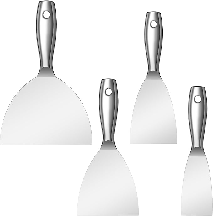Putty Knife Set,4 PCS 2",3",4",6" One Piece Premium Polished All-Stainless Steel Scraper Tool for Drywall Finishing,Professional Grade Putty Blade for Scraping Paint, Taping
