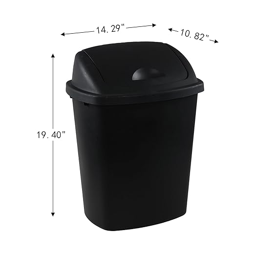 4 Pack Swing Top Trash Can, 6 Gallon Plastic Garbage Bins with Swing Lid, Black