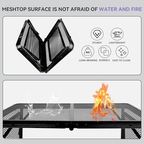 BRIAN & DANY Folding Grill Table Camping Table, Metal Portable Picnic Table, Lightweight Height Adjustable Foldable Table for Outdoor, Black, 40.16"x15.7"x11.8/14.9"