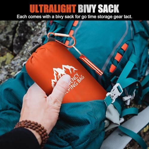 Oudain 6 Pcs XL Emergency Sleeping Bag Waterproof Bivy Sack Whistle