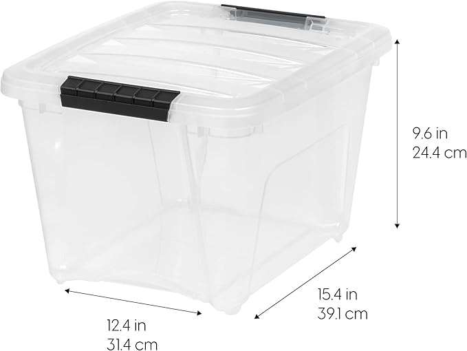 IRIS USA 19 Qt Stackable Plastic Storage Bins with Lids, 4 Pack - BPA-Free, Made in USA - See-Through Organizing Solution, Latches, Durable Nestable Containers, Secure Pull Handle - Clear