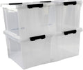 Ggbin 34 Quart Clear Lidded Storage Container Tote, Plastic Storage Box Bin with Black Latch, 4 Packs