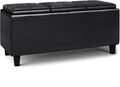 SIMPLIHOME Avalon 42 inch Wide Contemporary Rectangle Tray Storage Ottoman with Lift Up Lids in Midnight Black Vegan Faux Leather, Assembled, for the Living Room, Entryway and Family Room