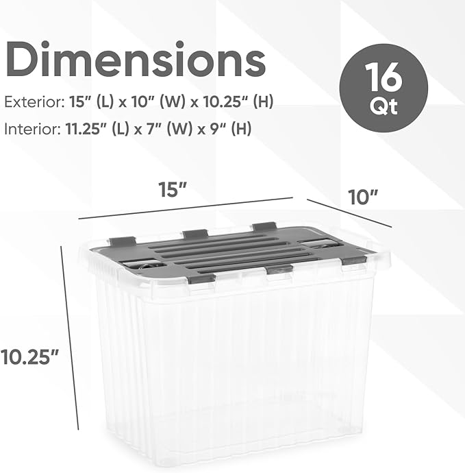 Superio Storage Bins with Lids, Clear Plastic Containers for Organizing, Stackable Totes, BPA Free, Odor Free, Organizer Boxes for Home, and Dorm (4 Pack, 15"x10"x10.25")