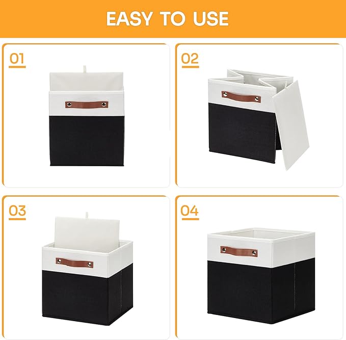 DULLEMELO Storage Cubes 11 inch,Cube Storage Bins with Handles for Organizing,Fabric Storage Baskets for Shelves Nursery Closet Home Organization (White&Black-4 Pack)