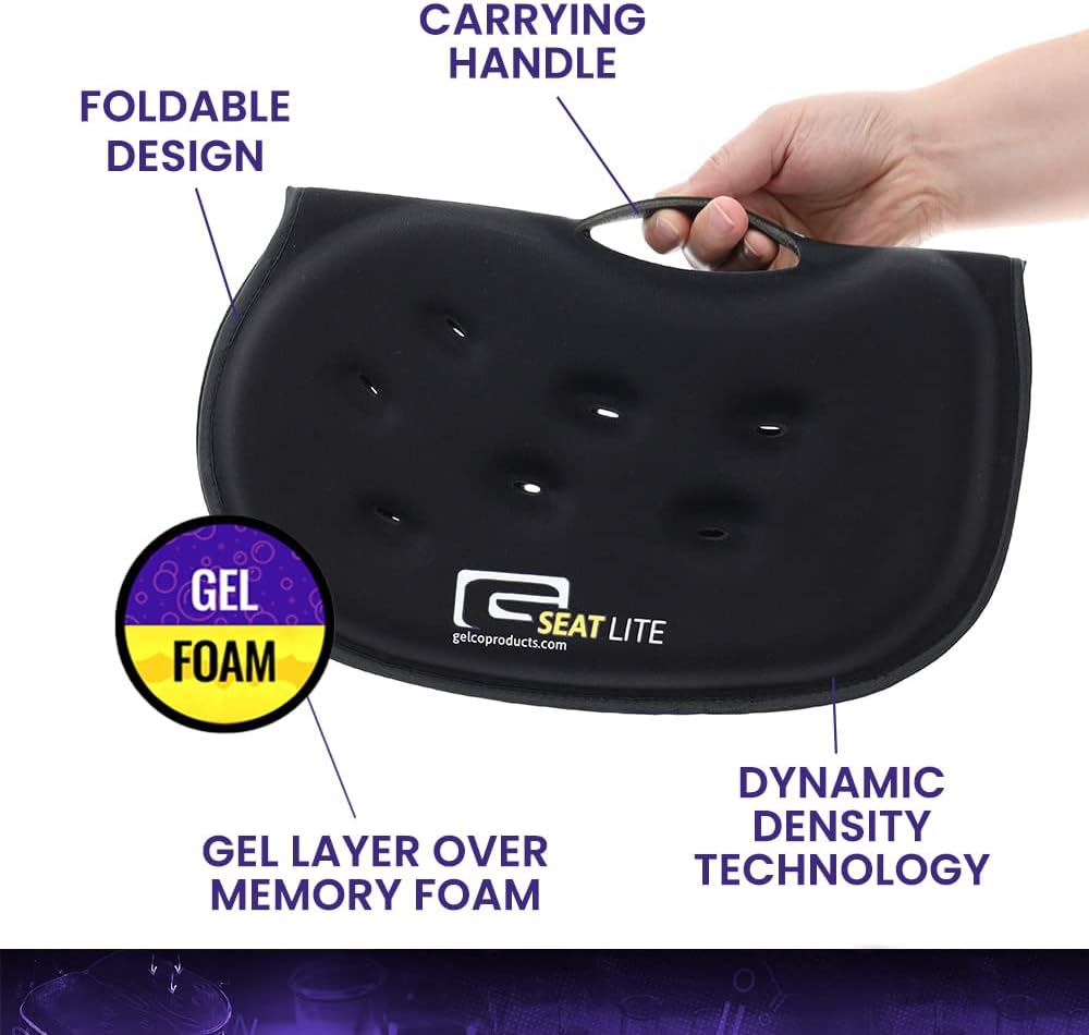 LITE Travel Gel Foam Cushion | Back Pain, Sciatica, Pressure Relief | Relieves Tailbone Discomfort, Promote Healthy Posture | Ergonomic Comfort | Car, Commute, Airplane and Travel - Blue