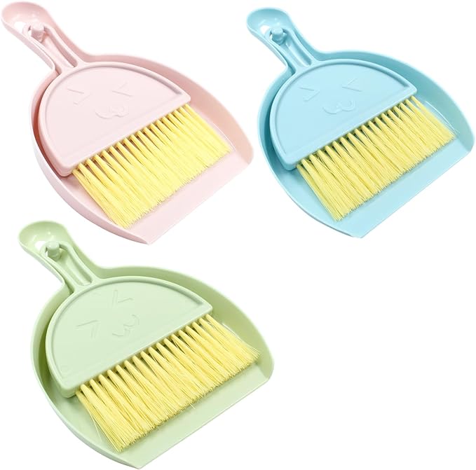 Small Broom and Dustpan Set,mini Compact Portable, for Home, Sofas, Kitchen countertops, Storage Shelves, Office desks, bathrooms, and pet Areas (Colorful)