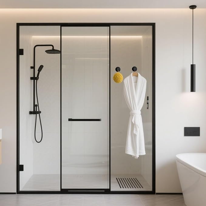 4 Pcs Suction Cup Hooks for Shower，Removable Hooks，Towel Hook，Suction Hook for Bathroom, Bedroom, Glass Window (Black)