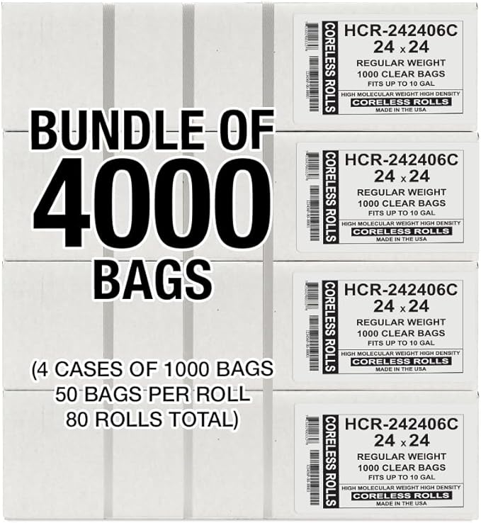 Aluf Plastics High Density Trash Bags, 10 Gallon, 4000 Count, 6 Micron (eq), 24" x 24", Clear, for Bathroom, Office, Industrial, Commercial, Janitorial, Municipal, Recycling