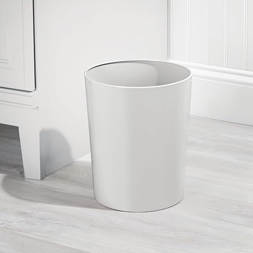 mDesign Round Metal Small 1.7 Gallon Recycle Trash Can Wastebasket, Garbage Container Bin for Bathrooms, Kitchen, Bedroom, Home Office - Durable Stainless Steel - Mirri Collection - Light Gray
