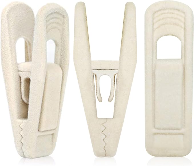 Beige Velvet Hanger Clips (60-Pack), Non-Slip Velvet Clip Work Perfectly for Ivory/Beige Velvet Hangers, Pant Skirt Hanger Velvet Clips Fit for Velvet Clothes Hangers