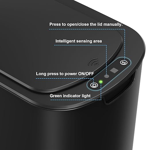 Cesun Motion Sensor Trash Can, 5 Gallon Automatic Bathroom Garbage Can with Lid, Touchless Smart Plastic Slim Wastebasket for Bathroom, Office, rv, Bedroom, Living Room, Black