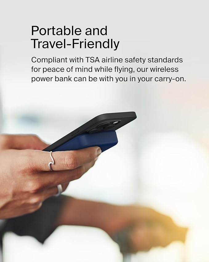Belkin Portable Charger, Wireless Power Bank 15W 10000 mAh w/ Qi2, MagSafe Charger + Built-in Pop-up Kickstand - iPhone 17, Air, Pro, Pro Max, AirPods, Apple Watch, Google Pixel 10, etc. - Blue