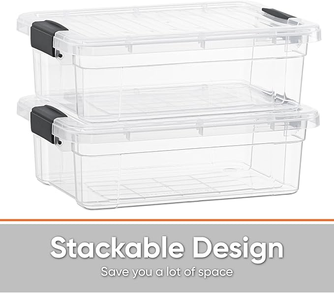 Superio Clear Storage Boxes with Lids, 1.27 Quart Plastic Container Bins for Organizing, Stackable Crates, BPA Free, Non Toxic, Odor Free, Organizers for Home, Office and Dorm, 2 Pack
