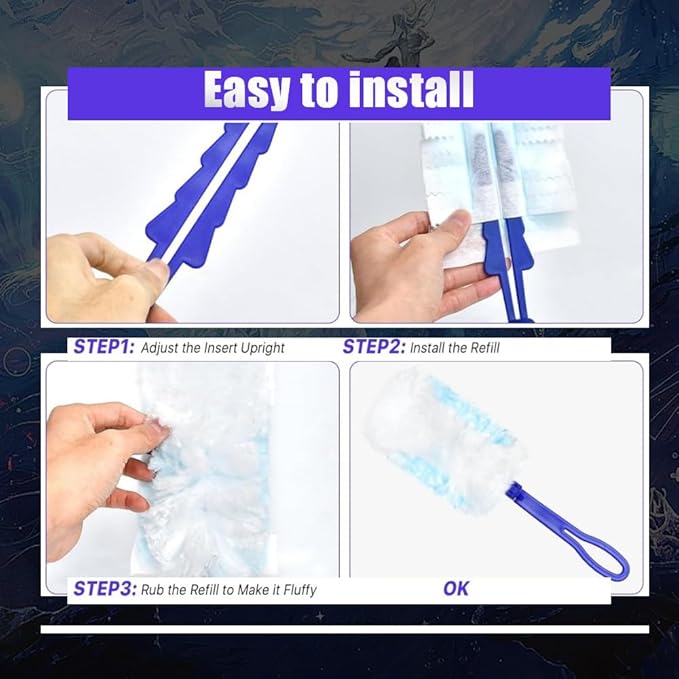 30 Pack Duster Refills Compatible with Swiffer Duster, Heavy Duty Multi Surface Duster Replacement with 1 Extra Handle for Cleaning Furniture, Blinds, Ceiling Fans and Car