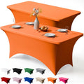 Trlyc 2 Pack 4FT Spandex Table Cloth - 48 x 30 Inch Rectangular Stretch Tablecloth, Wrinkle Resistant Scretch Table Cover for Wedding, Party, Banquet, Picnic, Outdoor Decoration (2Pcs,Orange)