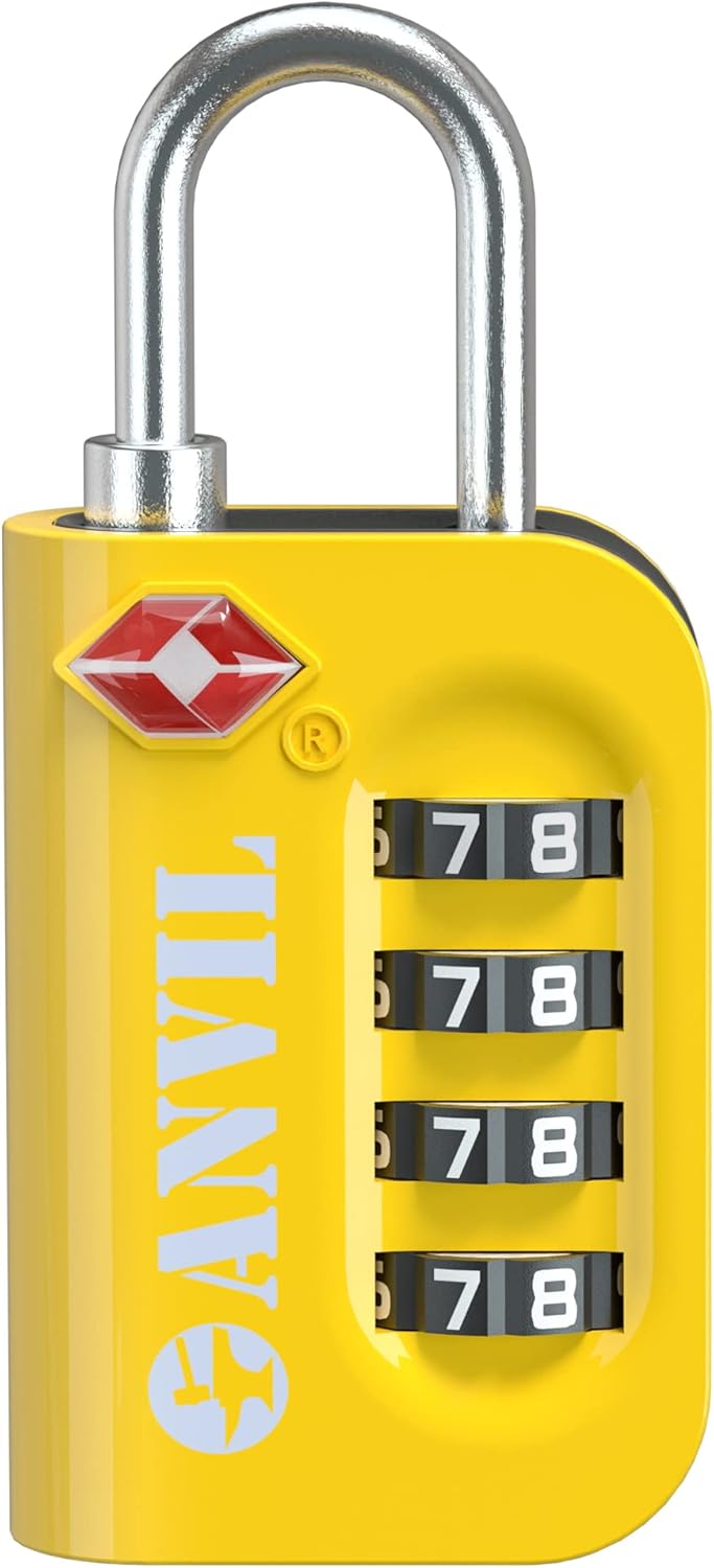 ANVIL TSA Approved Luggage Lock - 4 Digit Combination, 10,000 Combinations, Easy-Read Password Window, Travel Lock for Suitcases, Backpacks, Gym & Student Lockers, Baggage