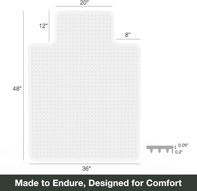 Chair Mat for Carpet, 36" x 48" Easy Glide Desk Chair Mat for Carpeted Floors, Beveled Edge Vinyl Mat with Grips, Heavy Duty Carpet Protector for Home Office, Clear(with Lip)
