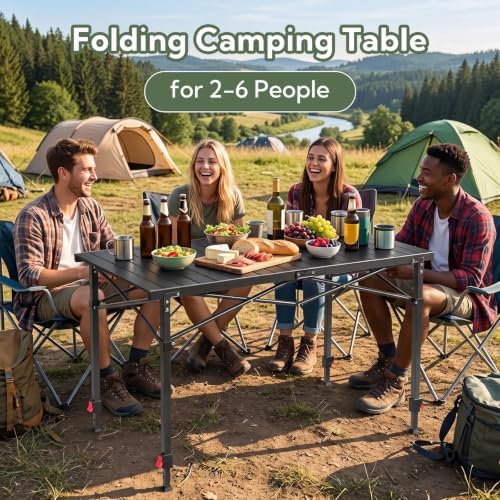 Portable Outdoor Adjustable Height Camping Table, Large for 2-6 Person