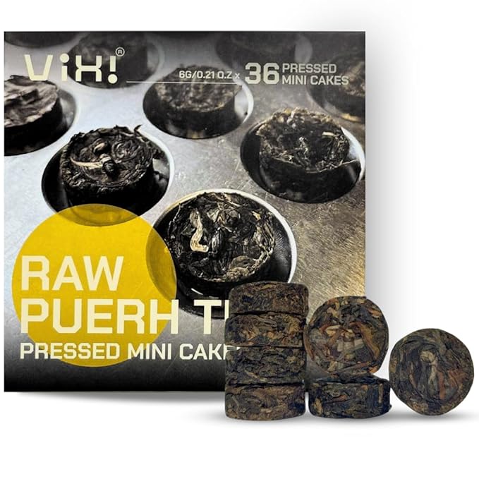 VIXI Raw Puerh Tea, 36 Mini Puer, 100% Natural from Ancient Tea Tree, Premium Green Pu-erh for Hot & Cold Brew