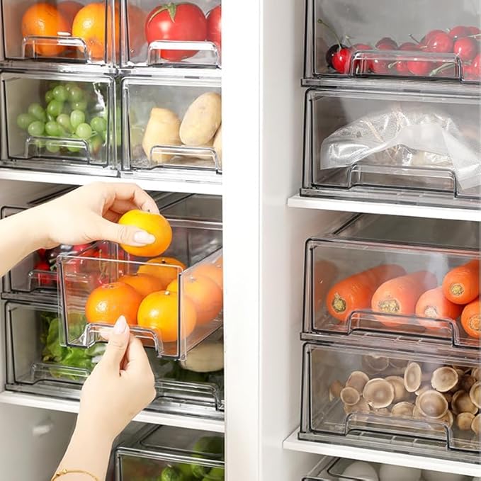 SIMPEXPE Stackable Storage Drawer, Clear Pull Out Plastic Food Fridge Organizer Bins for Home Office Pantry Shelf Organization