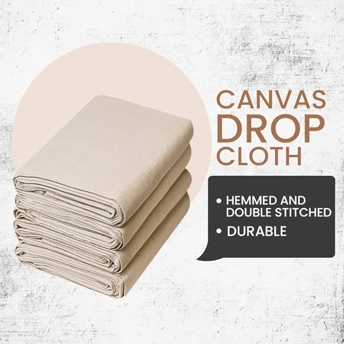 ZUPERIA Canvas Drop Cloth for Painting (Size 4' x 15' Feet Pack of 4) Painters Drop Cloth for Painting, Furniture & Floor Protection All Purpose Thick Canvas tarp with Double Stitched Edges