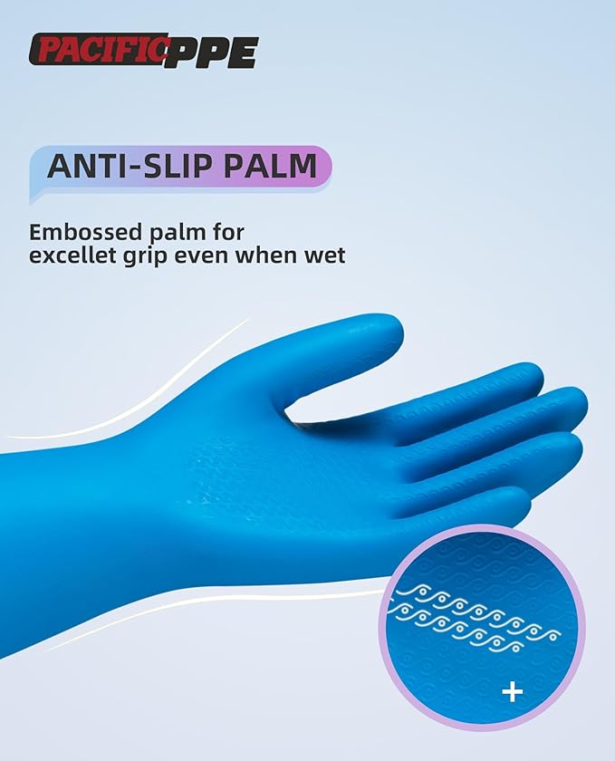 PACIFIC PPE 4 Pairs Reusable Dishwashing Cleaning Gloves with Latex Free, Cotton Lining, Kitchen Gloves, Blue, Medium