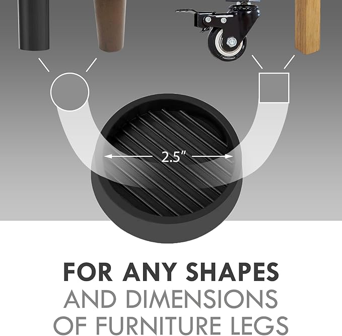 Non Slip Furniture Pads, 2.5” Round Rubber Caster Cups, 8 Pcs Furniture Coasters, Anti-Slip Gripper, Anti Slide Furnitures Feet Floor Protectors for Bed Couch Stoppers - Black