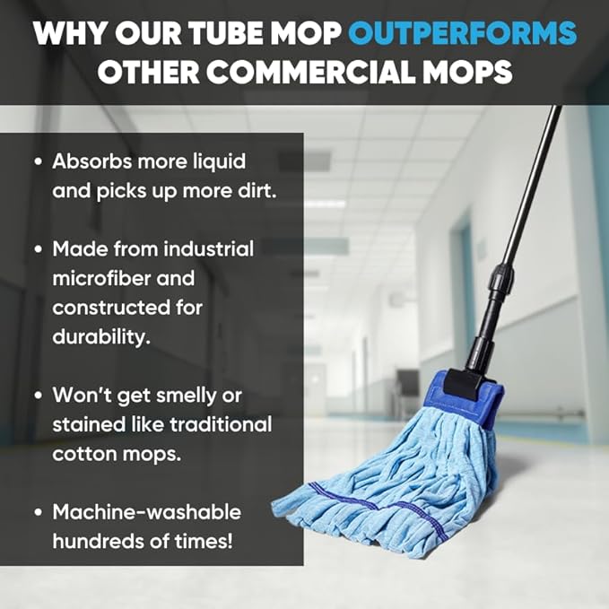 Commercial Mop Head Replacement – 1 Pack Medium Yellow Microfiber Tube Mop (14 oz.) | Industrial Wet Mops | Refill Heads, Machine Washable, Heavy Duty | Hardwood, Tile, Laminate, Vinyl Floors