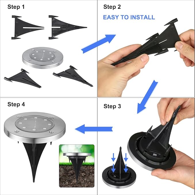LYHOPE Solar Ground Lights Outdoor, 8 Pack 8 LED Solar Disk Lights Waterproof