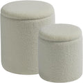 Round Ottoman with Storage Set of 2-Upholstered Sherpa Vanity Stool for Makeup Multifunctional Ottomans Coffee Table Padded Seat Foot Rest for Living Room&Bedroom(Sherpa White)