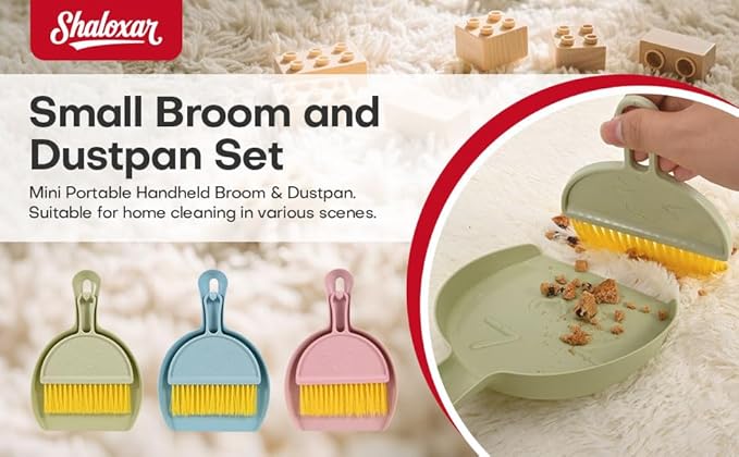 Small Broom and Dustpan Set,mini Compact Portable, for Home, Sofas, Kitchen countertops, Storage Shelves, Office desks, bathrooms, and pet Areas (Colorful)