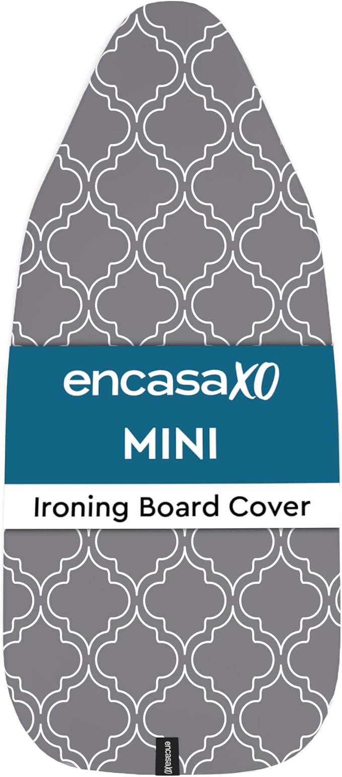 Encasa XO Ironing Board Cover and Pad 28"x12" - Thick 3mm Felt Padding, Drawstring Tightening & Lock, Easy Fit, Scorch & Stain Resistant, Fits Mini Ironing Board - Grey Tiles